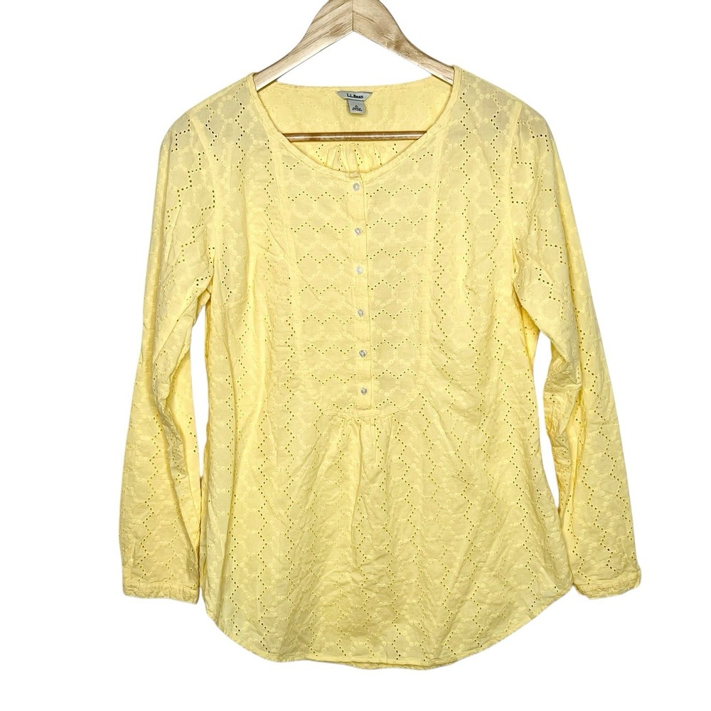 LL Bean Eyelet Top Yellow Womens Small Peasant Romantic Cottage Pastel